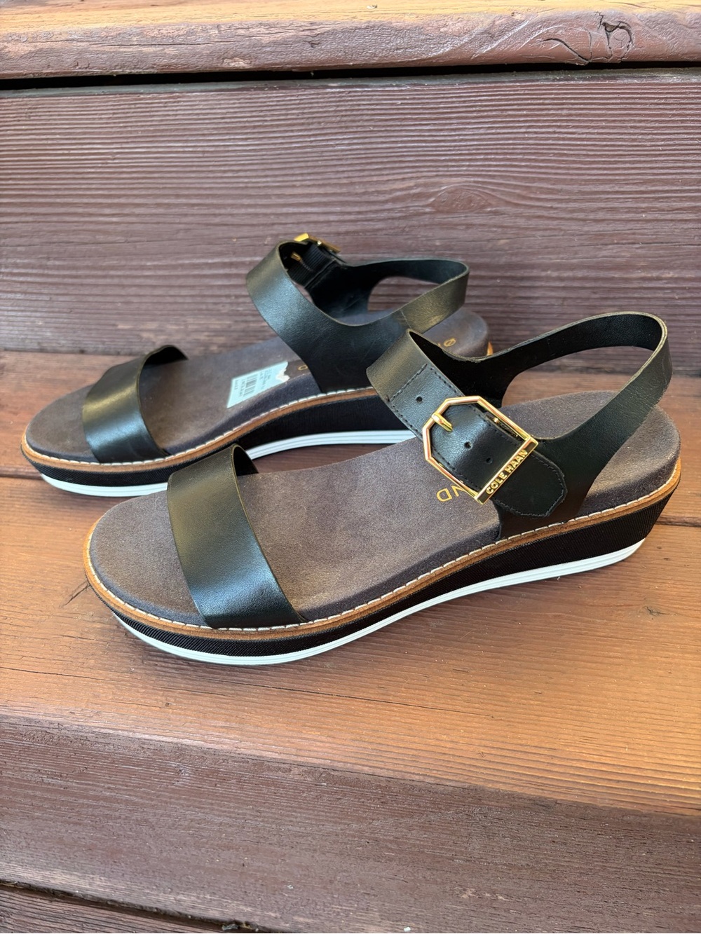 Cole Haan Womens OriginalGrand Peyton Flatform Wedge Sandals Black NWT Size 6